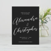 Elegantes Black Calligraphy Script Wedding Foto Save The Date (Stehend Vorderseite)