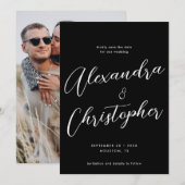 Elegantes Black Calligraphy Script Wedding Foto Save The Date (Vorne/Hinten)