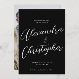 Elegantes Black Calligraphy Script Wedding Foto Save The Date