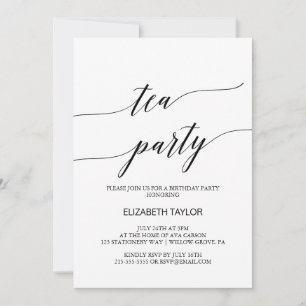 Elegantes Black Calligraphy Tea Party Geburtstag Einladung