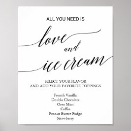 Elegantes Black Calligraphy Wedding Ice Cream Sign Poster