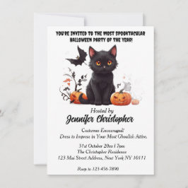 Elegantes Black Cat Spektakuläres Halloween-Party Einladung