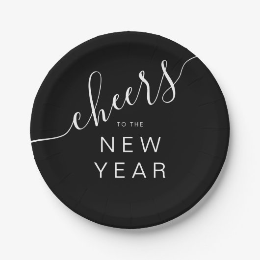 Elegantes Black Cheers New Year's Party Pappteller (Vorderseite)