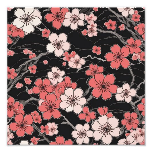 Elegantes Black Cherry Blossom Muster Fotodruck (Vorne)