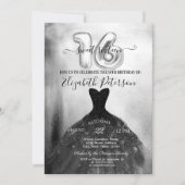 Elegantes Black Chic Dress Silver Sweet 16 Party Einladung (Vorderseite)