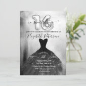 Elegantes Black Chic Dress Silver Sweet 16 Party Einladung (Stehend Vorderseite)