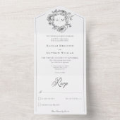 Elegantes Black Chinoiserie Bird Wappen Hochzeit All In One Einladung (Innen Boden)