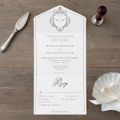 Elegantes Black Chinoiserie Bird Wappen Hochzeit All In One Einladung