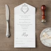 Elegantes Black Chinoiserie Bird Wappen Hochzeit All In One Einladung