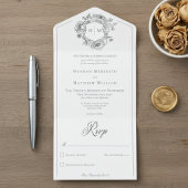 Elegantes Black Chinoiserie Bird Wappen Hochzeit All In One Einladung