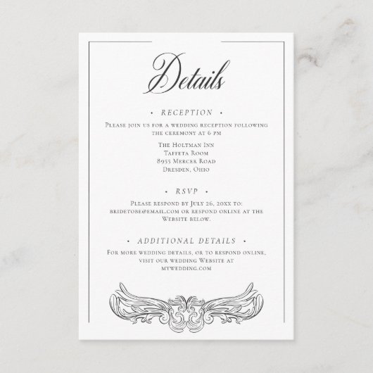 Elegantes Black Chinoiserie Bird Wappen Hochzeit Begleitkarte (Vorderseite)