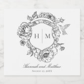 Elegantes Black Chinoiserie Bird Wappen Hochzeit Schaumweinetikett (Einzelnes Label)