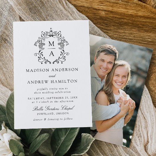 Elegantes Black Chinoiserie Foto Hochzeit Einladung