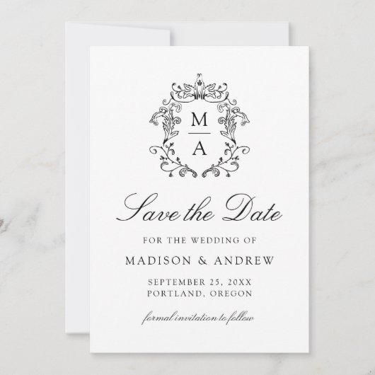 Elegantes Black Chinoiserie Foto Hochzeit Save The Date (Vorderseite)