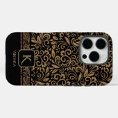 Elegantes Black & Coper Gold Floral Monogramm Case-Mate iPhone Hülle (Rückseite (Horizontal))