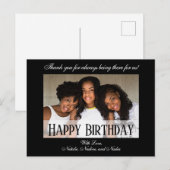 Elegantes Black Custom Happy Birthday Foto Postkarte (Vorne/Hinten)