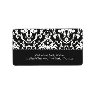 Elegantes Black Damask-Adressetikett Adressaufkleber