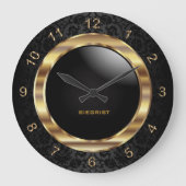 Elegantes Black Damask Design Große Wanduhr (Vorderseite)