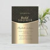 Elegantes Black Damask Gold-Brautparty Einladung (Stehend Vorderseite)