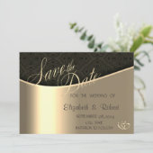Elegantes Black Damask Gold Save the Date (Stehend Vorderseite)