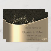 Elegantes Black Damask Gold Save the Date (Vorne/Hinten)
