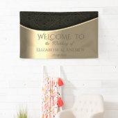 Elegantes Black Damask Gold Wedding Banner (Insitu)