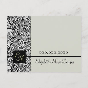 Elegantes Black Damask Mit Monogramm Geschäft Postkarte