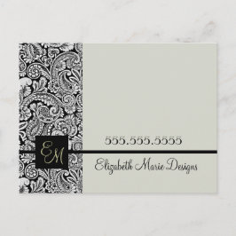 Elegantes Black Damask Mit Monogramm Geschäft Postkarte