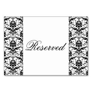 Elegantes Black Damask Muster Hochzeitsfeier Tischnummer