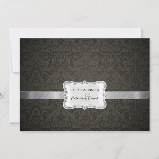 Elegantes Black & Dark Gray Damask Probe Dinner Einladung (Vorderseite)