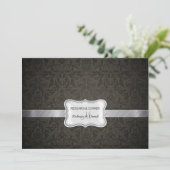 Elegantes Black & Dark Gray Damask Probe Dinner Einladung (Stehend Vorderseite)