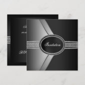 Elegantes Black Diamond Black Krawatte Party Einladung (Vorne/Hinten)