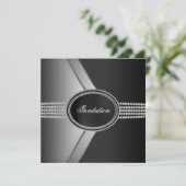 Elegantes Black Diamond Black Krawatte Party Einladung (Stehend Vorderseite)