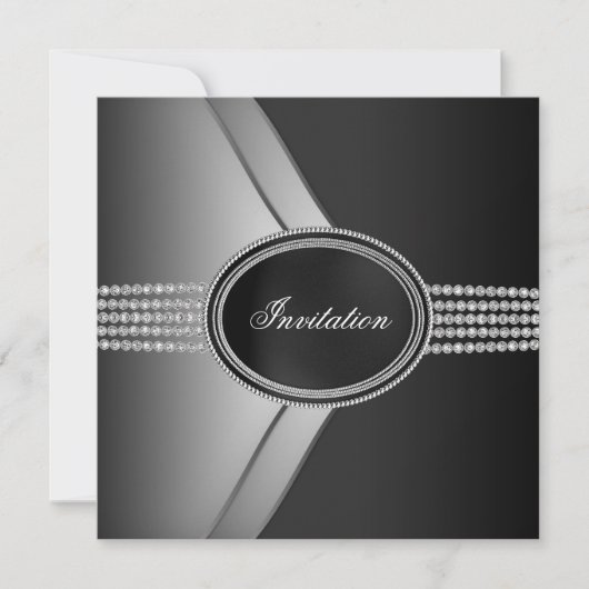 Elegantes Black Diamond Black Krawatte Party Einladung (Vorderseite)