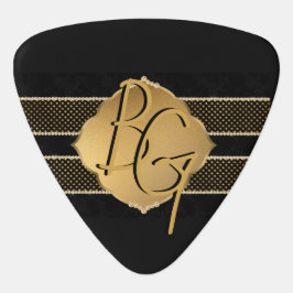 Elegantes Black Diamond Sparkle Monogram Custom Plektrum