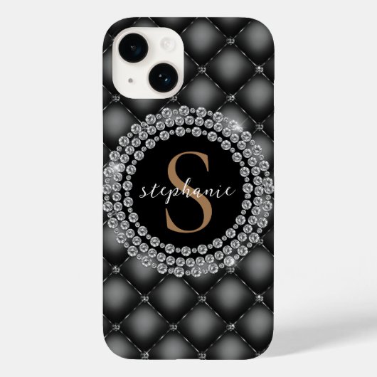 Elegantes Black Diamonds Custom Gold Monogram Case-Mate iPhone Hülle (Rückseite)