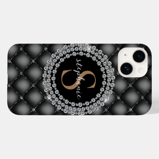 Elegantes Black Diamonds Custom Gold Monogram Case-Mate iPhone Hülle (Rückseite (Horizontal))