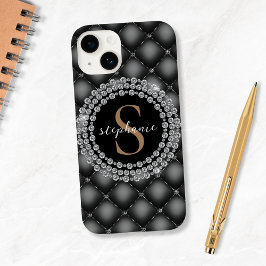 Elegantes Black Diamonds Custom Gold Monogram Case-Mate iPhone 14 Hülle