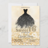 Elegantes Black Dress Gold Bokeh Sweet 16 Party Einladung (Vorderseite)