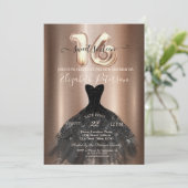 Elegantes Black Dress Metallic Sweet 16 Party Einladung (Stehend Vorderseite)