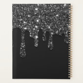 Elegantes Black Dripping Glitzer Monogram Planer (Rückseite)