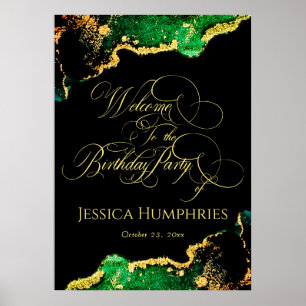 Elegantes Black Emerald Gold Geburtstags Willkomme Poster