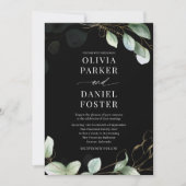 Elegantes Black Eucalyptus QR Code Foto Wedding Einladung (Vorderseite)