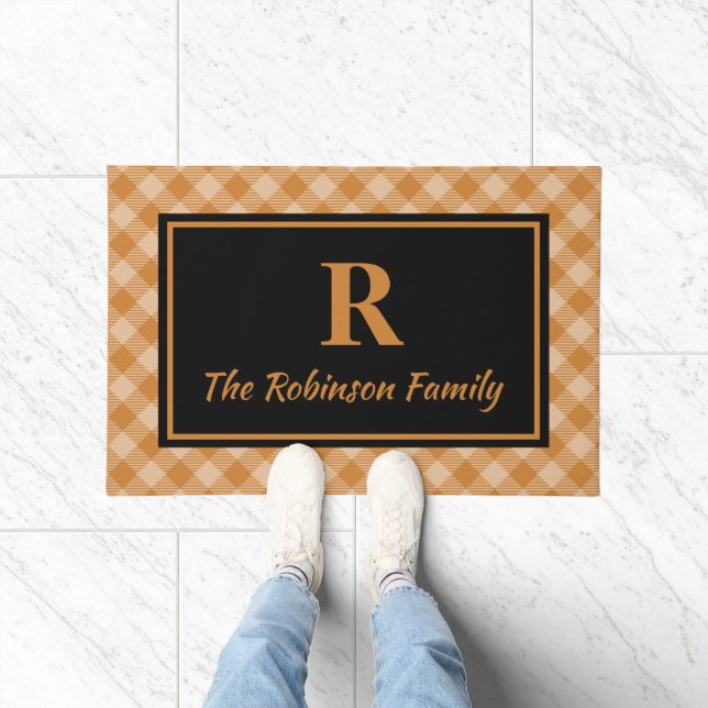 Elegantes Black Fall Buffalo Kariertes Monogramm Fußmatte (Indoor)