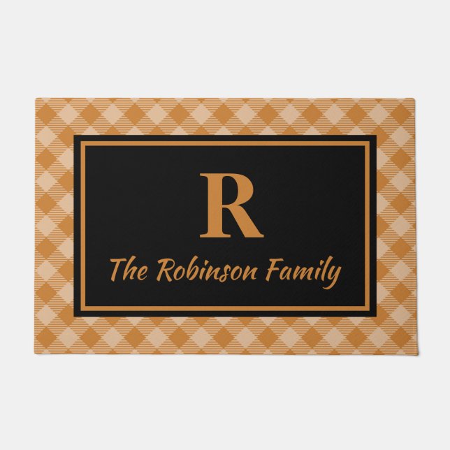 Elegantes Black Fall Buffalo Kariertes Monogramm Fußmatte (Vorderseite)