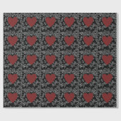 Elegantes Black Flake Lace/Red Heart Wrapping Pape Geschenkpapier (Flach)