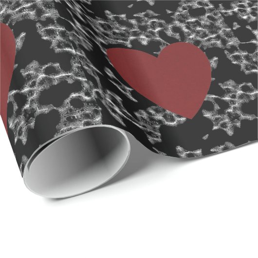 Elegantes Black Flake Lace/Red Heart Wrapping Pape Geschenkpapier (Rolleneckpunkt)