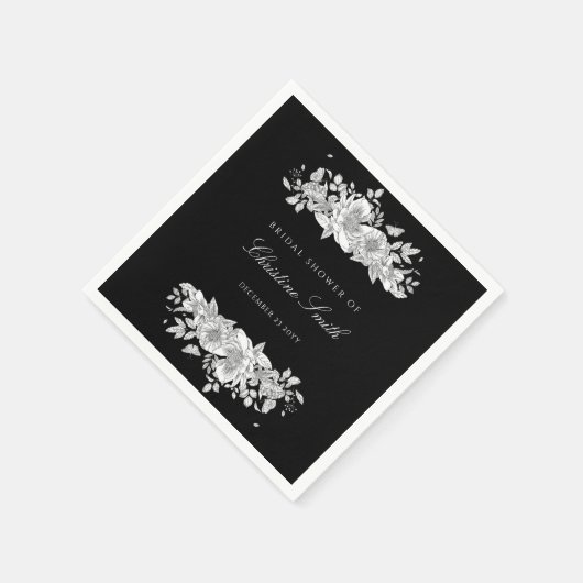 Elegantes Black Floral Brautparty Napkins Serviette (Ecke)