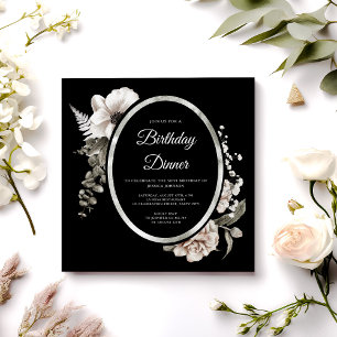 Elegantes Black Floral Geburtstags Abendessen Part Einladung