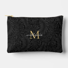 Elegantes Black Floral Gold Monogramm Zubehörtasche